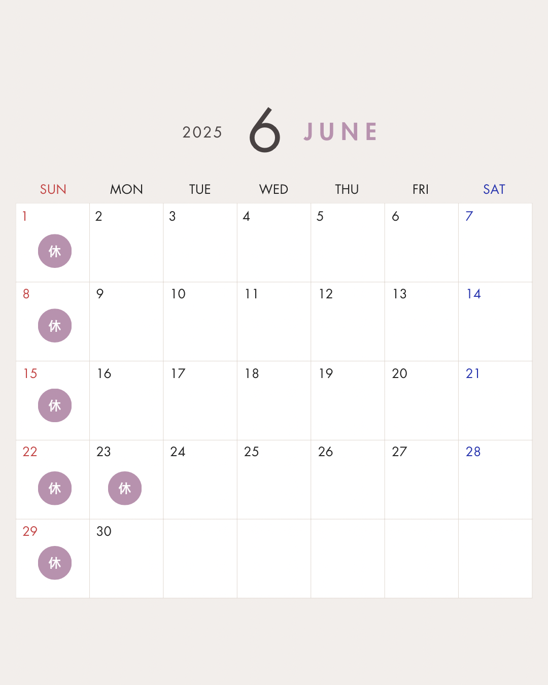 【松江店】6月定休日のお知らせ
